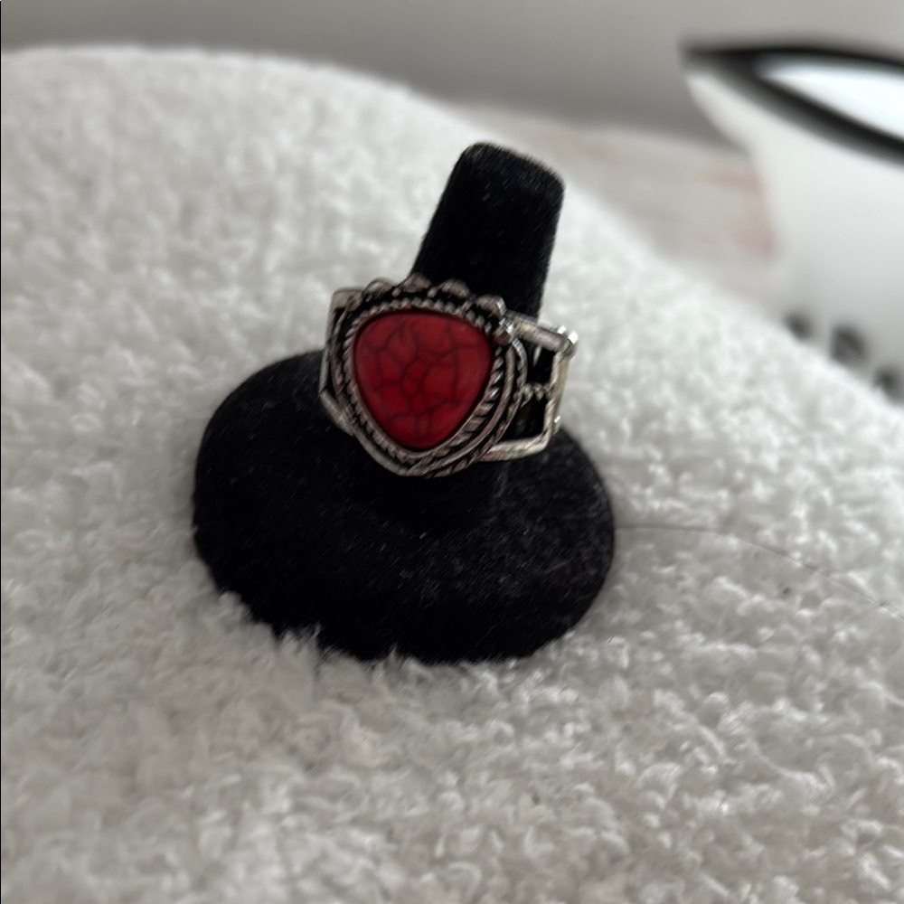 Silver And Red Statement Ring - image 1
